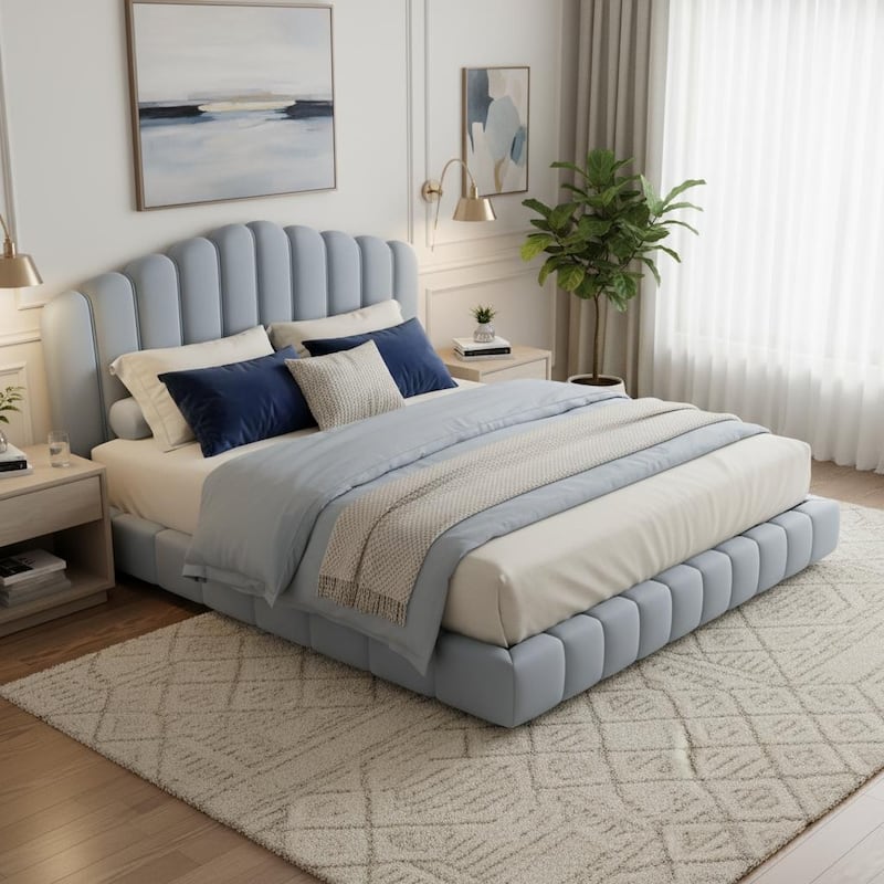 Velvet Upholstered Queen Floor Bed by Harper&Bright Designs