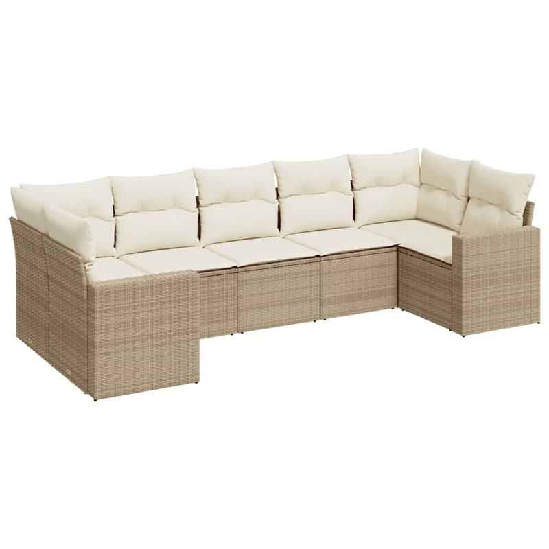 vidaXL Patio Sofa Set with Cushions Outdoor Furniture 7 Piece Poly Rattan - 24.4 x 25.8 x 27.2