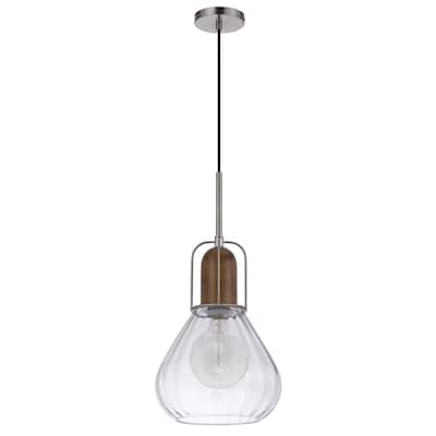 Rochelle 22" Height Metal/Wood Pendant in Brushed Steel/Wood Finish