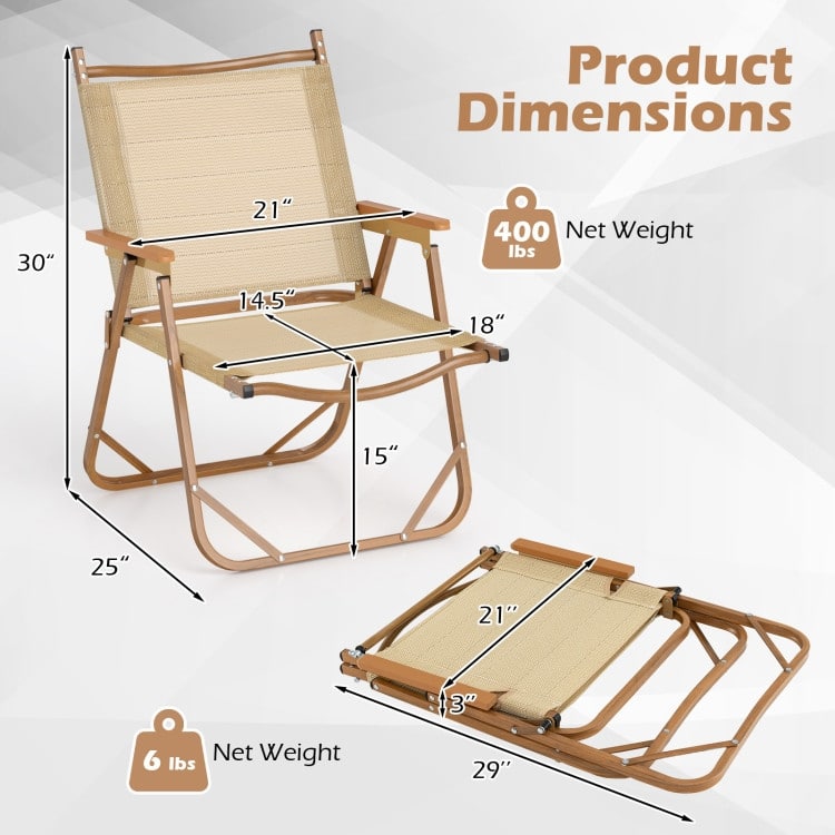 Beige Fabric Aluminum Folding Camping Chairs Set of 2 with Ergonomic Design