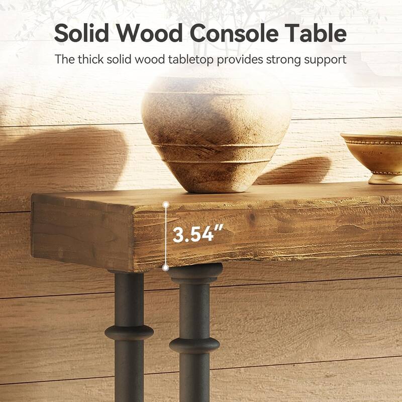 55-Inch Long Industrial Solid Wood Console Table for Entryway, Sofa Table with Shelf