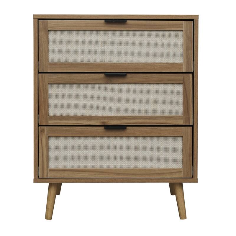 Wood Storage Cabinet with 3 Engineered Rattan Drawer Suitable for Bedroom,Living Room,Study
