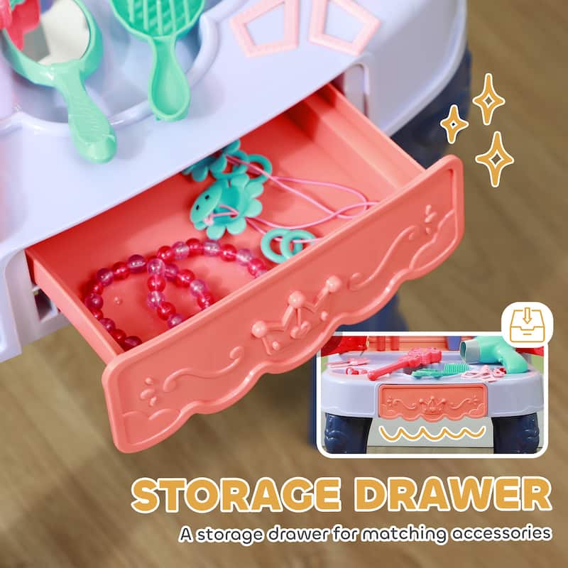 Kids Dressing Table Set with Light and Sound Mirror Stool 20 Accessories for Girls Ages 3-6 Multicolor Polypropylene ABS Acrylic