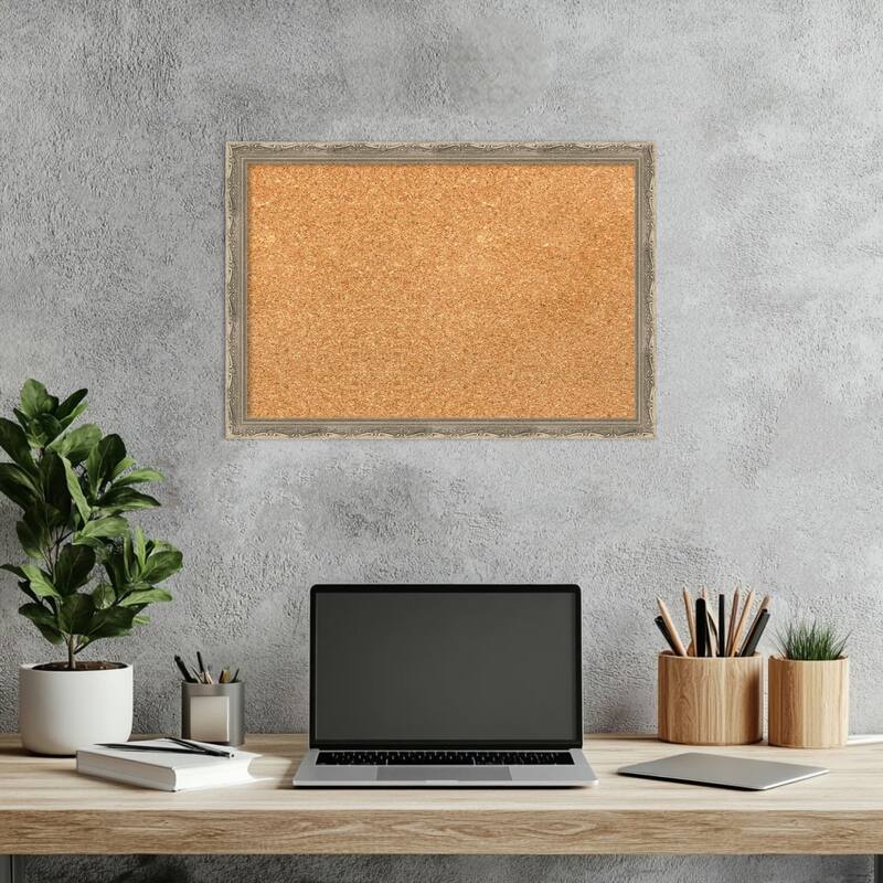Mila Dark Silver Wood Framed Cork Board - Bulletin Board, Organization Board, Pin Board
