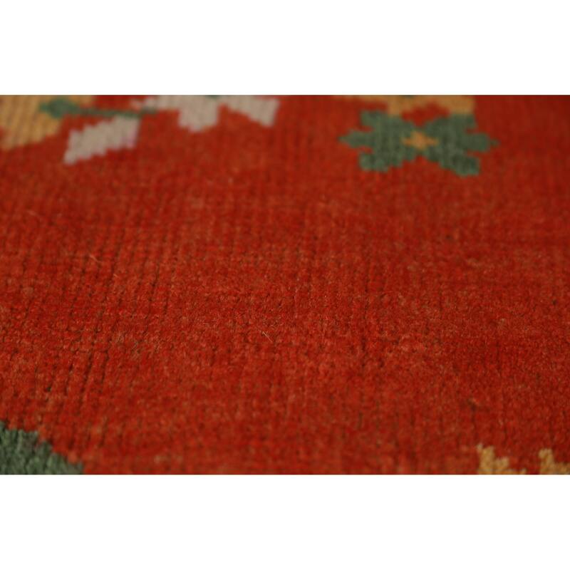 Floral Orange Art Deco Oriental Area Rug Handmade Wool Carpet - 7'10" x 10'0"