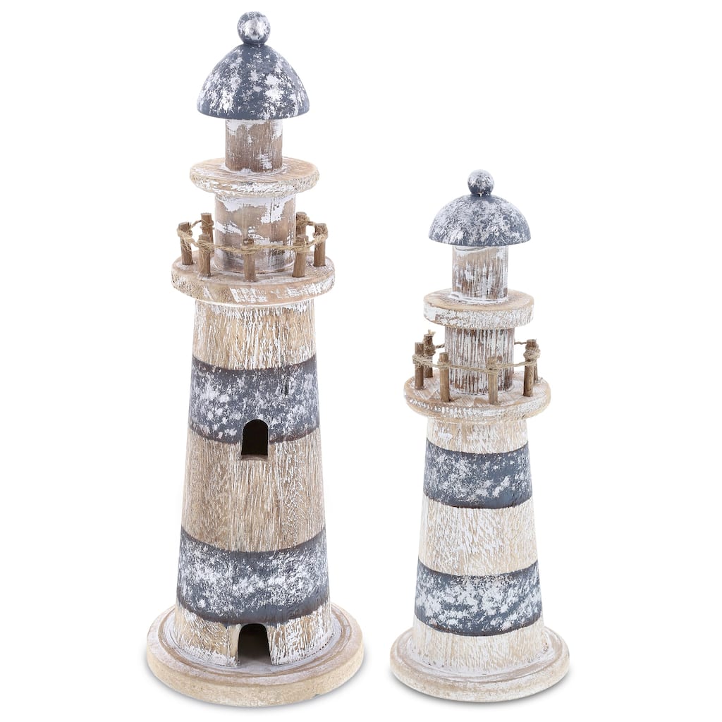 CoTa Global Silver Sea Lighthouse Collection, 2 Pcs Set - Handmade - 11.8″Lx4″Wx4″H