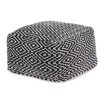 Sena 22 Inch Ottoman Pouf, Handwoven Pattern, Cotton Cover, Black White