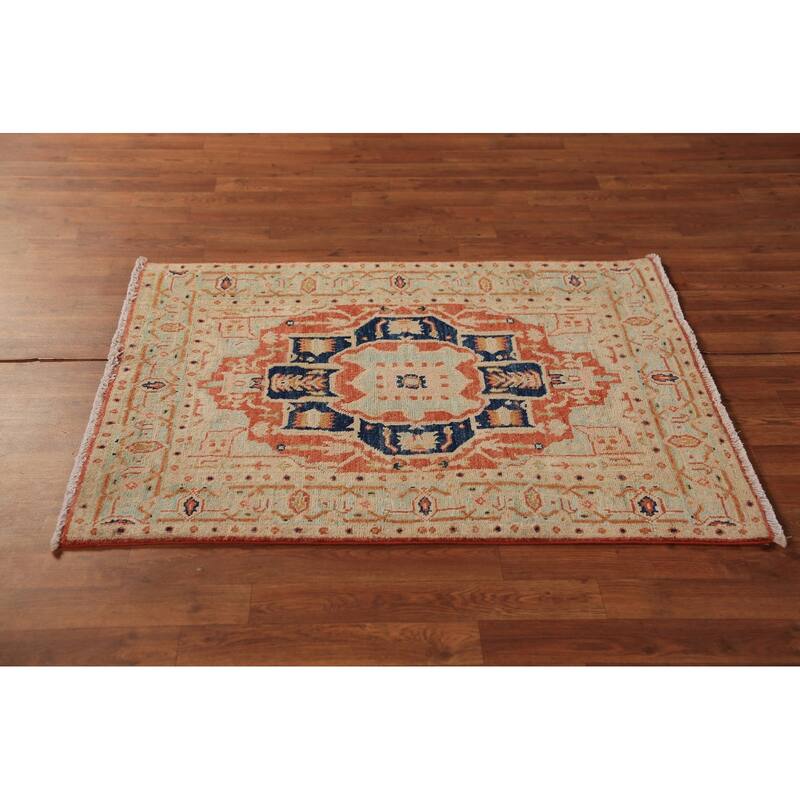 Vegetable Dye Heriz Serapi Rug Hand-Knotted Wool Carpet - 3'0"x 3'10"