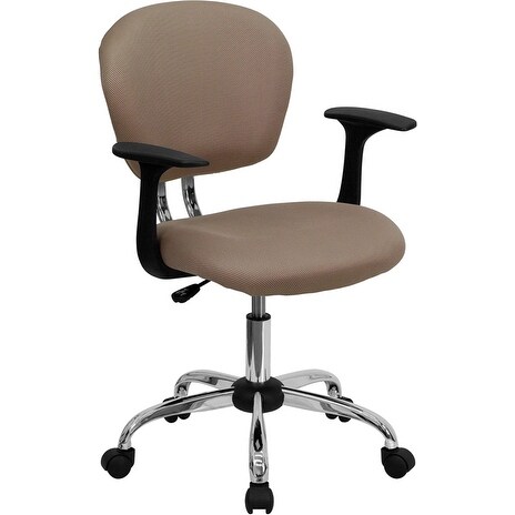Offex Mid Back Coffee Brown Mesh Task Chair With Arms And Chrome Base Of H 2376 F Cof Arms Gg