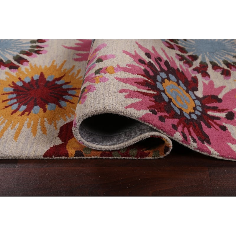 Floral Contemporary Oriental Staircase Runner Rug Wool Hand-tufted - 2'7" x 9'10"