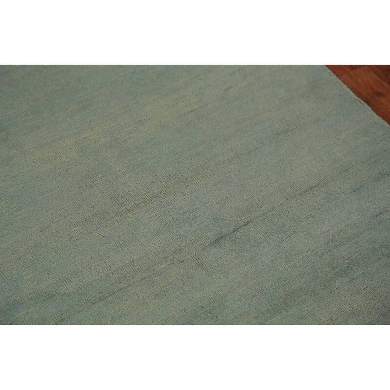 Green & Blue Modern Gabbeh Oriental Rug Handmade Wool Carpet - 3'2" x 4'11"