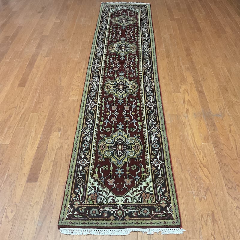 HERAT ORIENTAL Handmade Indo Serapi Wool Runner - 2'6" x 12' - Red/Black