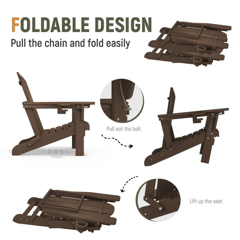 3-Position Reclining Folding Outdoor Chair – PE Wood Grain, Weather-Resistant