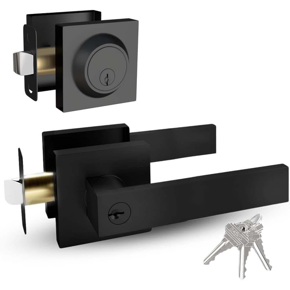 Mega Handles ROBELL Square Entry Lever and Deadbolt Combo | Front Door Lock Set | Modern Stainless Steel | Keyed Door Lever