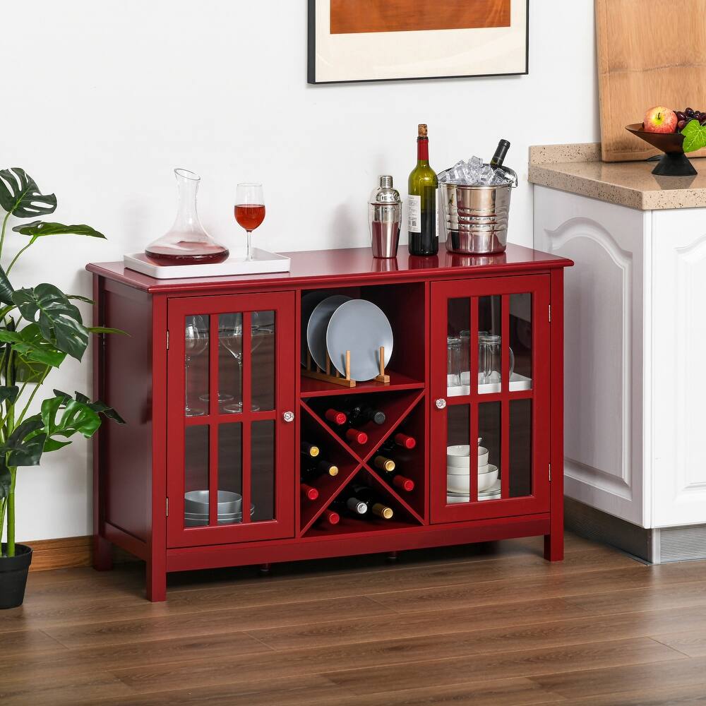 HOMCOM Serving Buffet Sideboard Cabinet with Open Storage, 12 Bottle Wine Rack, Framed Glass Doors and 2 Cabinets