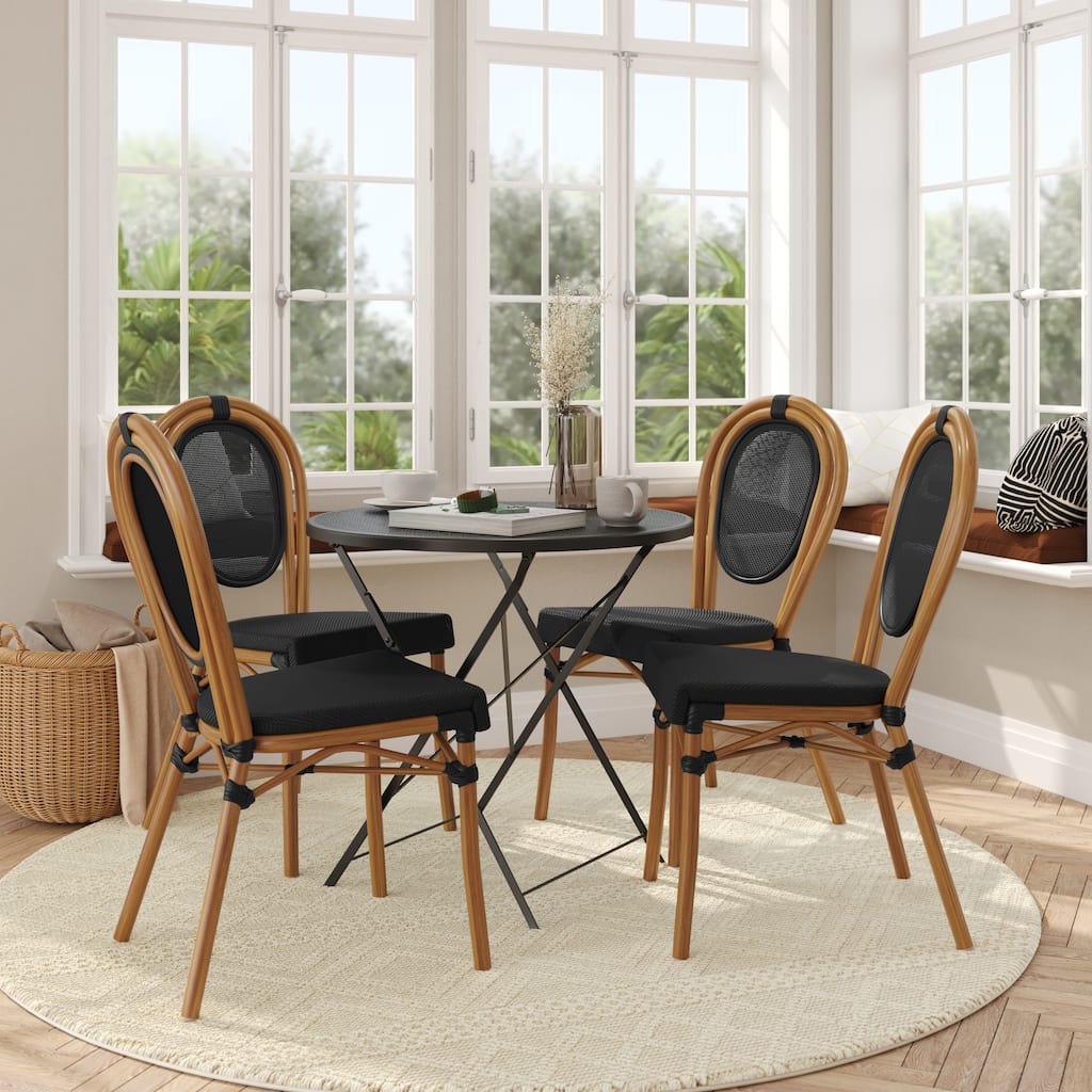 4 Pack All-Weather Commercial Paris Chairs with Metal Frames