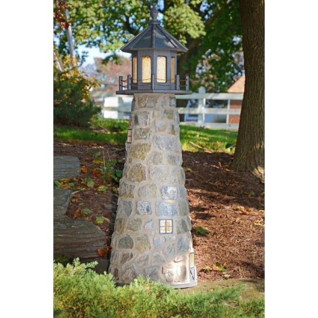 Stone Lighthouse - 5 Foot - Dark Gray with Gray Stone and Gray Grout