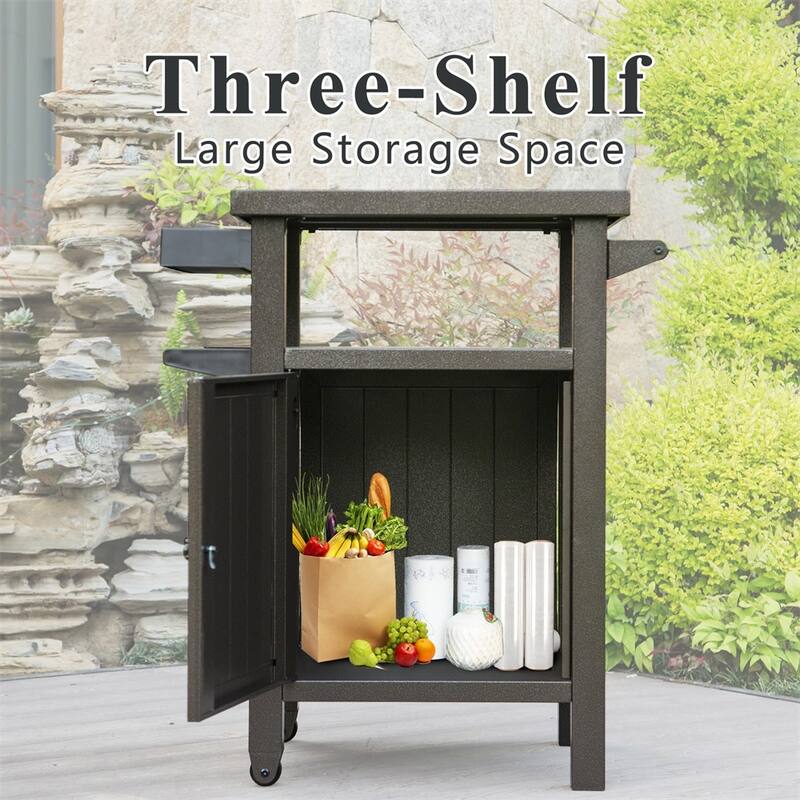 Grill Carts Outdoor with Storage and Wheels,Portable Table and Cabinet