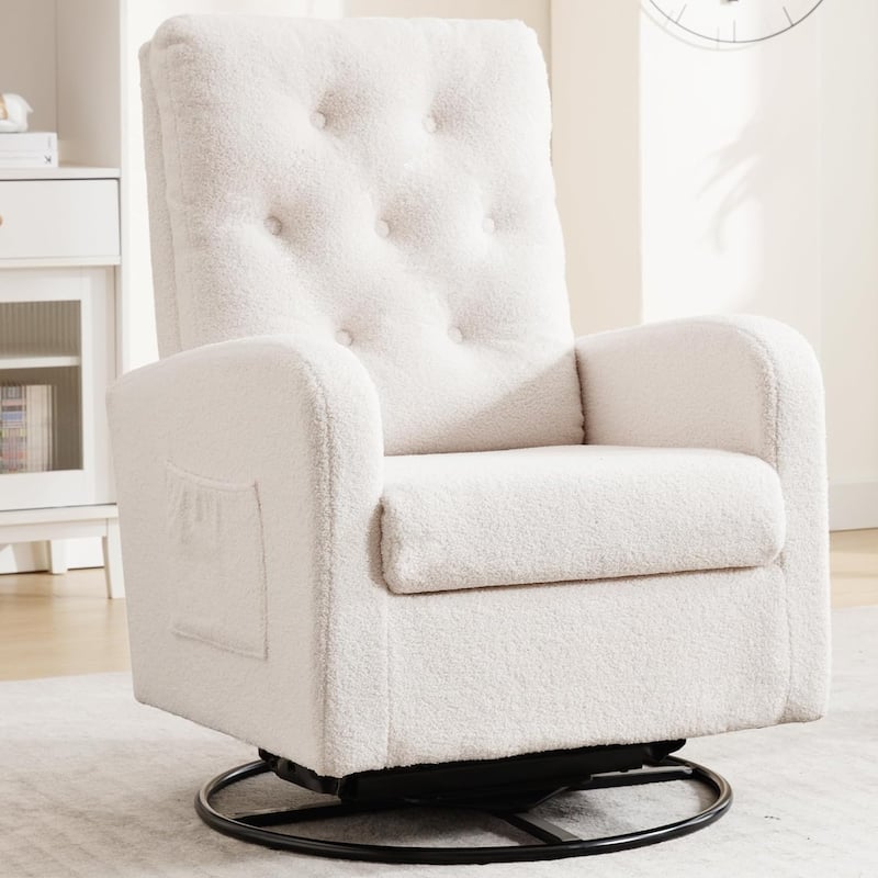 HOMYKA Swivel Rocking Upholstered Armchair Nursery Glider Linen Accent Chairs