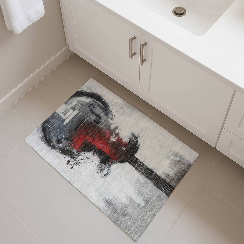 Premium Washable Super Soft Modern Guitar Mayfield Rug - Gray - 1'8" x 2'6"