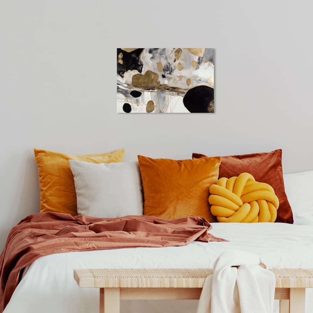 Wynwood Studio Abstract Planets at Work Gold and Metallic Gold Glam Wall Art Canvas Print