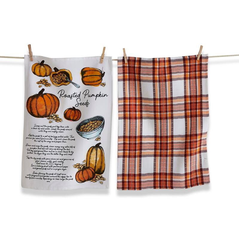 Pumpkin Seed Dishtowel Set of 2 - Halloween Kitchen Towels, Cotton, Machine Wash, 26x18 in, Multi Harvest Kitchen Textiles