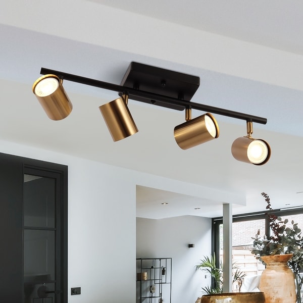 Modern Farmhouse 4 Light Gold Semi Flush Mount Ceiling Light Track Lighting Industrial Spotlights L 19.5 x W 6.5 x H 4.5 Black and Gold