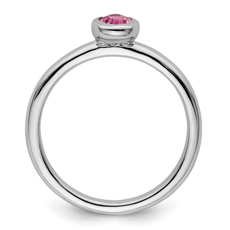 Curata 925 Sterling Silver Bezel Polished Stackable Expressions Oval Pink Tourmaline Ring
