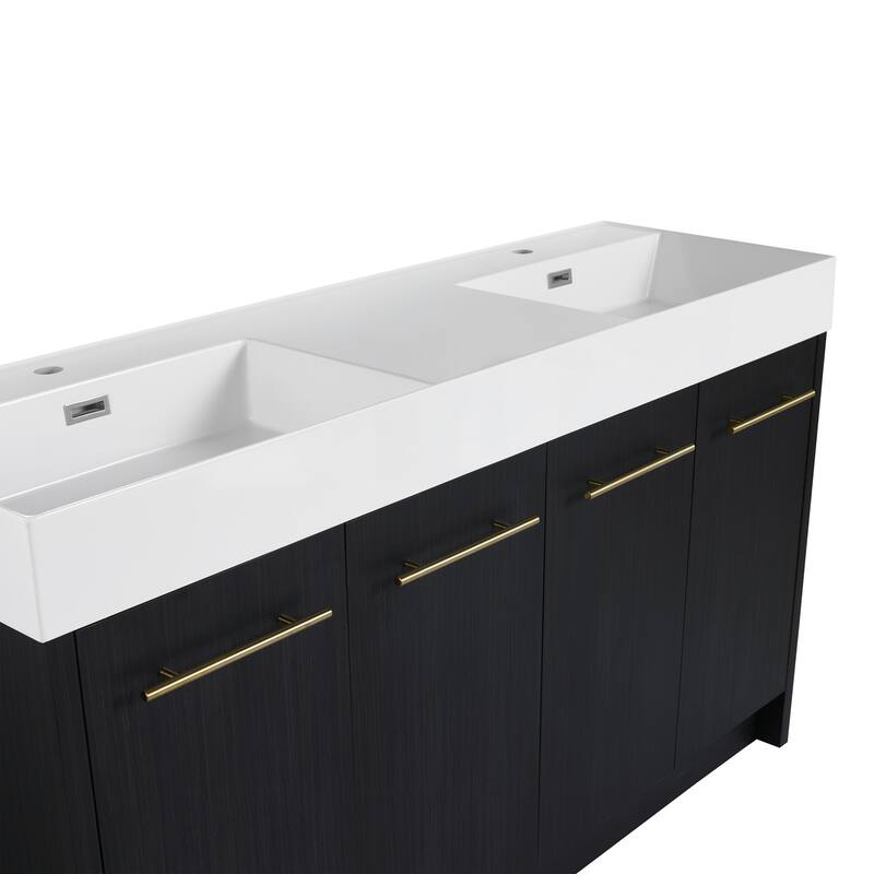 60 inch Plywood Freestanding Bathroom Vanity with Resin Double Sink - 60" x 18" x 35"