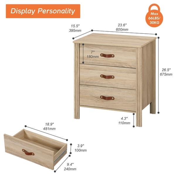 dimension image slide 5 of 6, Wood Dresser for Bedroom with Fabric Drawer, Classic Kids Dressers