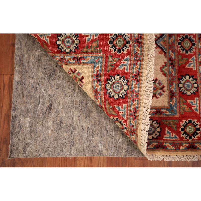 Geometric Kazak Oriental Foyer Rug Hand-Knotted Beige Wool Carpet - 2'0" x 3'0"