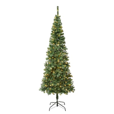 National Tree Company 7.5 ft. Pre-lit Artificial Linden Spruce Slim Wrapped Tree 300 Warm White LED Lights- UL - 7.5 Foot