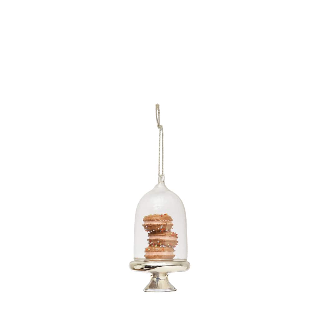 Hand-Painted Resin and Glass Cloche with Macarons Ornament - 2.4"L x 2.4"W x 4.7"H