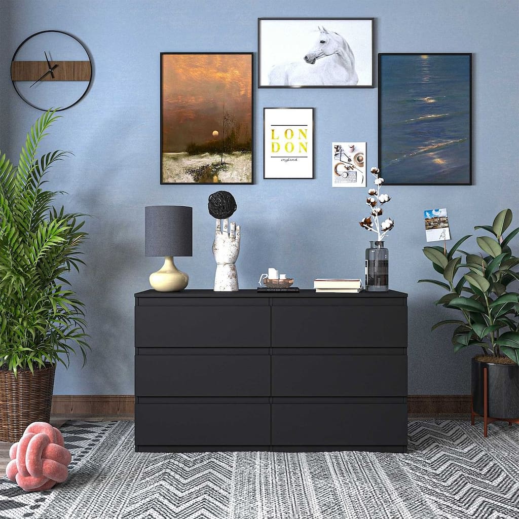 55.10" Morden Dresser Storage with 6 Drawers