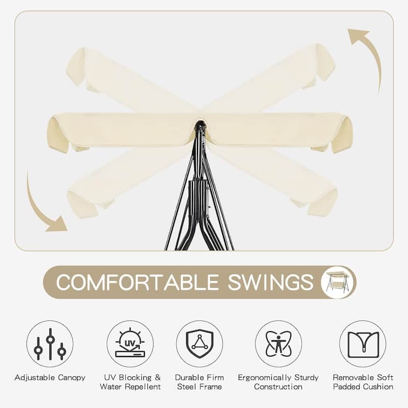 3-Seat Patio Swing Chair, Outdoor Porch Swing Glider