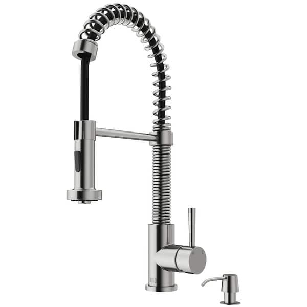 slide 2 of 12, VIGO Edison 19" H Single Handle Pull-Down Sprayer Kitchen Faucet With Soap Dispenser - Stainless Steel