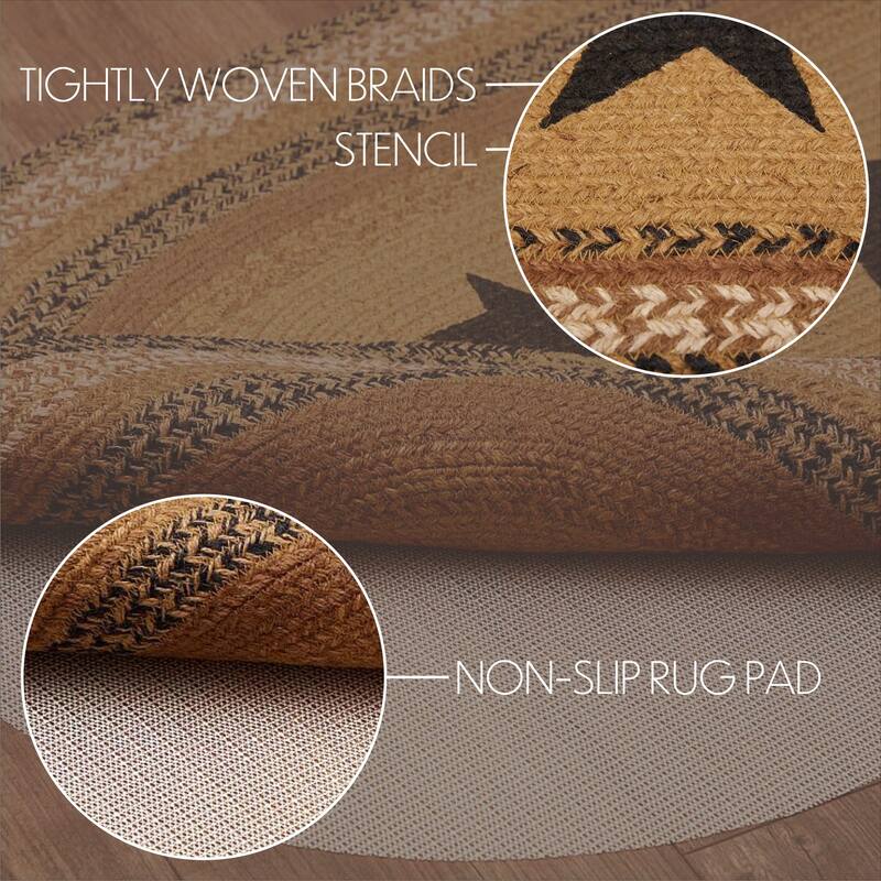 Kettle Grove Jute Rug Oval Stencil Stars w/ Pad 27x48 - 27" x 48"