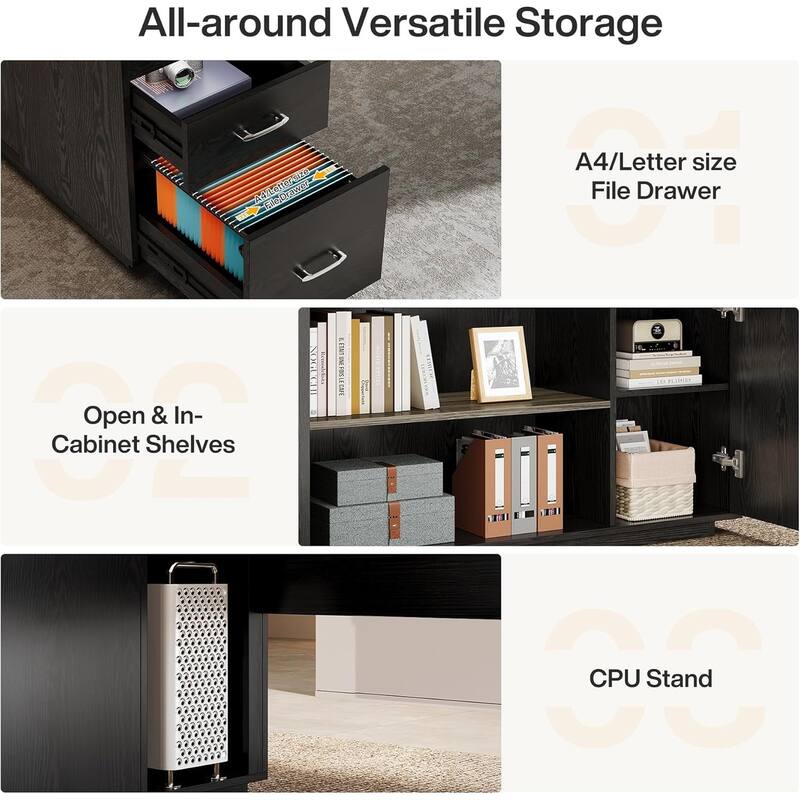 85.8" L-Shaped Executive Desk, Extra Large Office Desk with Drawers