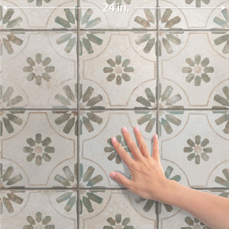 Merola Tile Kings Blume Sage 17-5/8" x 17-5/8" Ceramic Floor and Wall Tile
