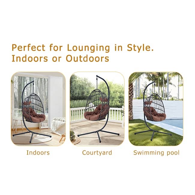 Sturdy Iron Swing Chair with Wicker Weaving – Single-Person Hanging Seat for Indoor & Outdoor Use‌.
