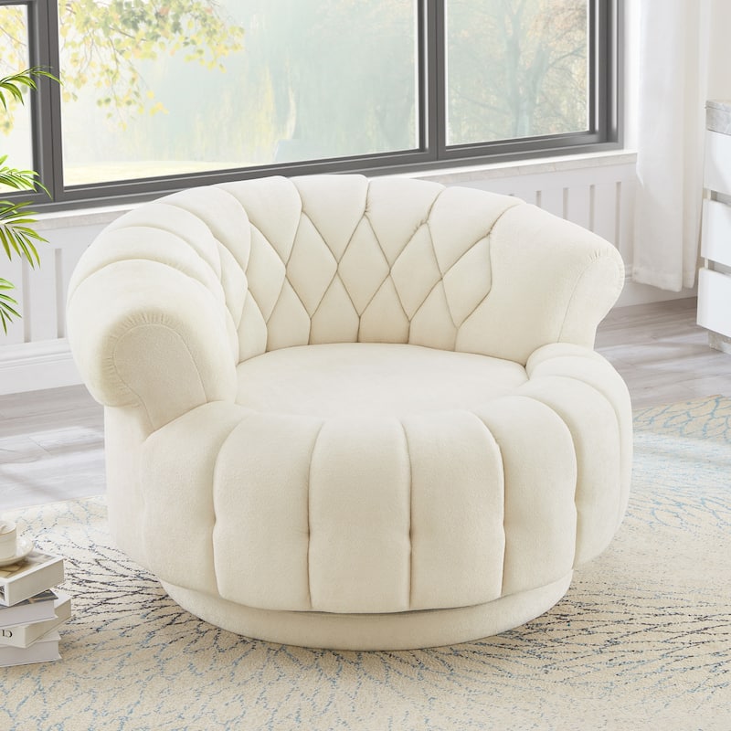 360° Swivel Chair Accent Chair Chenille Upholstered Single Sofa Chair Round Club Chair for Living Room Bedroom