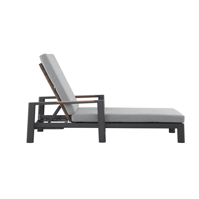 Arlo Teak & Wicker Aluminum Dual-Use Outdoor Chaise Lounge (Set of 2)