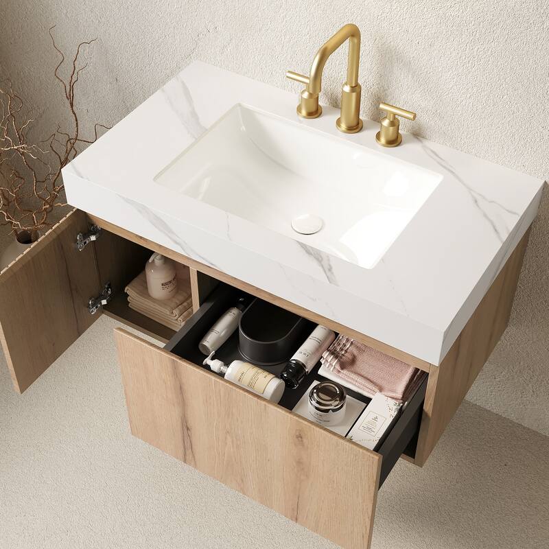 Floating Storage Bathroom Vanity with 3 Pre-drilled Faucet Holes
