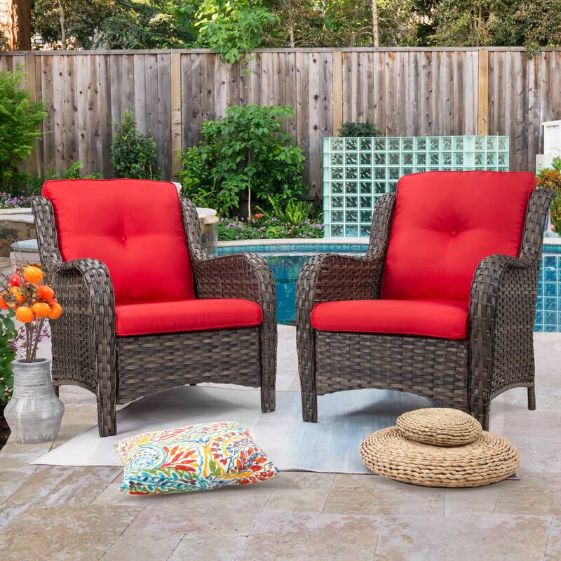 Cozywor 2-Piece Outdoor Patio Ratten Wicker Lounge Chair WIth Cushion