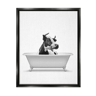 Stupell Farmhouse Cow Bathtub Portrait Framed Floater Canvas Wall Art ...
