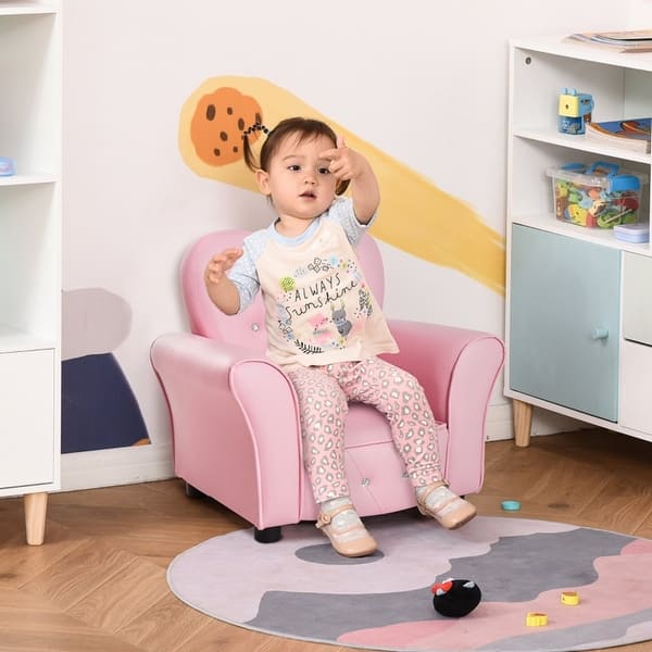 slide 2 of 10, Kids Sofa Toddler Tufted Upholstered Sofa Chair - 23.25" L x 16.25" W x 19.25" H Pink