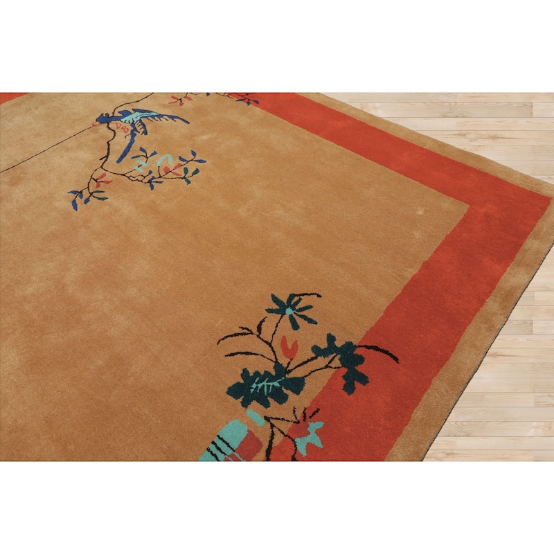Beige Chinese Art Deco New Zealand Wool Hand Tufted Multi Size Oriental Area Rug LoomBloom