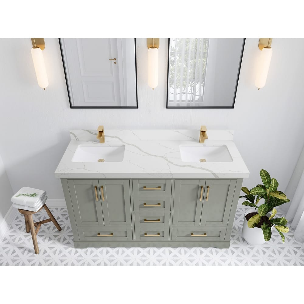 Willow Collection 60 in W x 22 in D x 36 in H Boston Double Bowl Sink Bathroom Vanity with Countertop