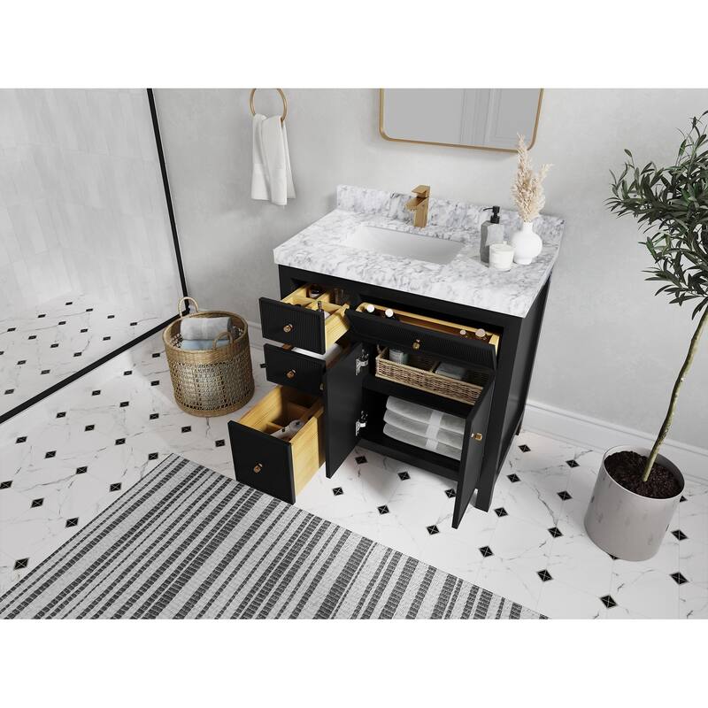Willow Collections 36 in W x 22 in D Sonoma Left Offset Free Standing Reeded Bathroom Vanity with Countertop