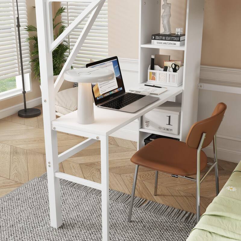 Full over Twin Metal Bunk Bed with Desk,LED and Charge Station,Detachable Metal Bunk Bed